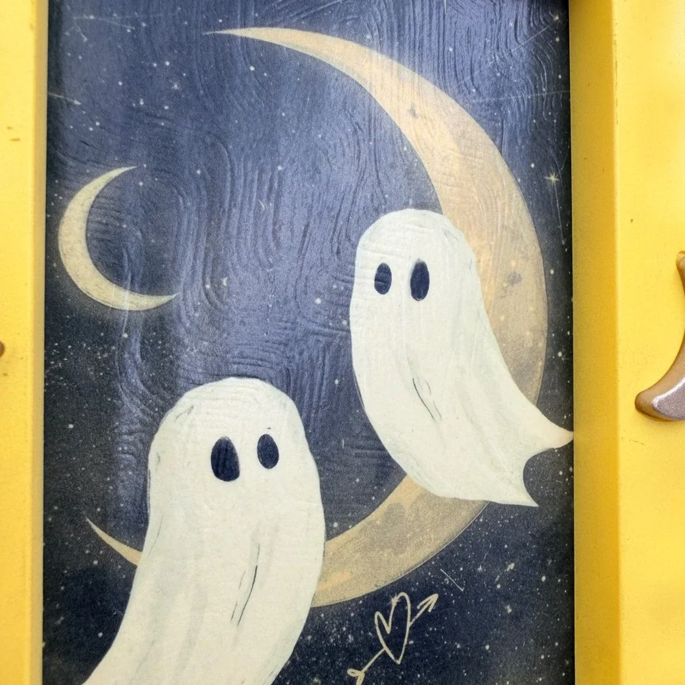 Yellow Celestial Ghost Art Print Decoupage in Upcycled Plastic Frame 5x7